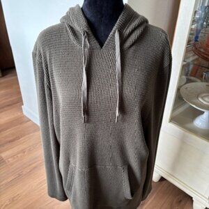 Rainforest Men's Green Waffle Knit Kangaroo Pocket Long Sleeve Hooded Top XL